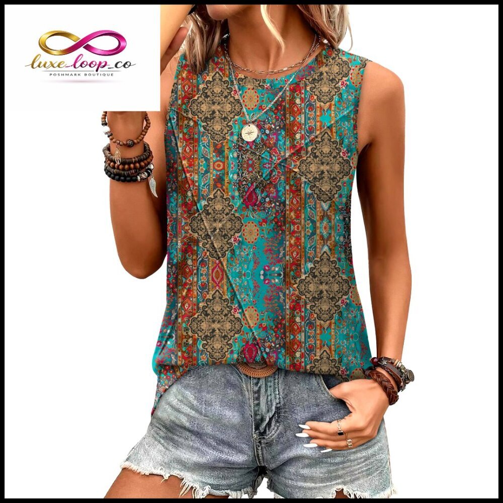 Sleeveless Crewneck Tank Top Loose Fit Summer Essential Layering‎